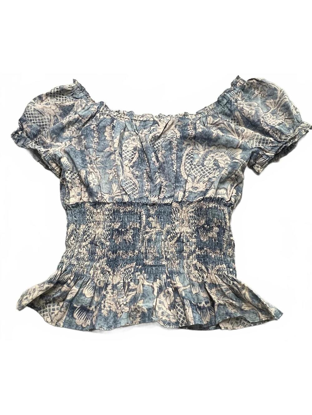 Lauren Jeans & Co Y2K Bohomocked Indigo Floral Peasant Boho/Cottagecore XL - Picture 2 of 6